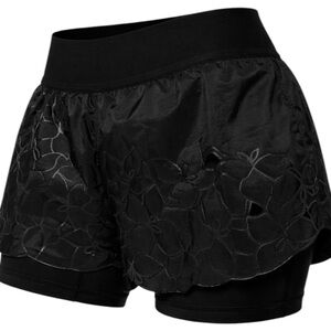 Lululemon Fabled Forest Shorts Black Size 6 Floral Overlay Run Athletic EUC